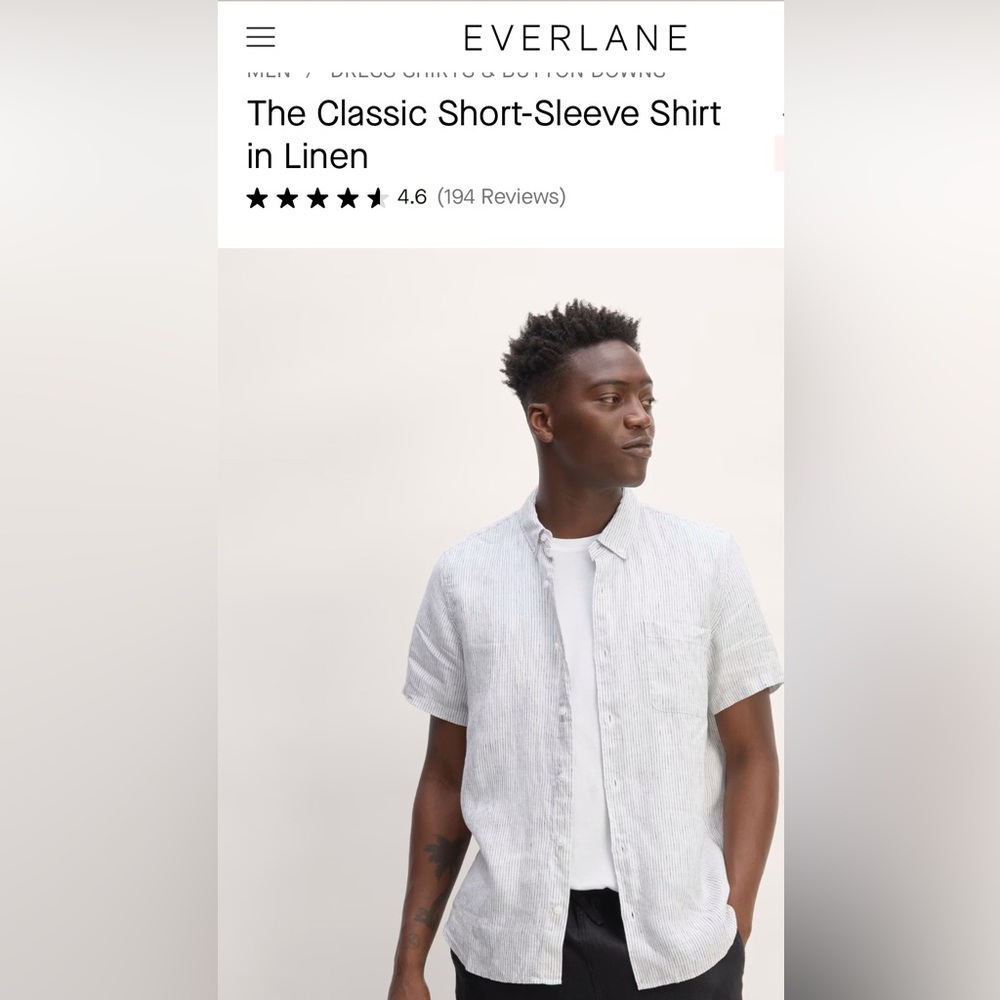 Everlane Black & White Striped Men's 100% Linen Shirt